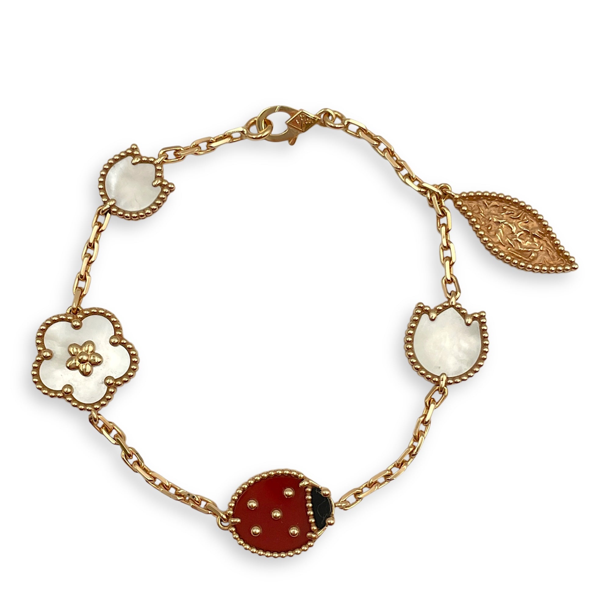 Lucky Spring, 5 Motifs Bracelet in Carnelian/White MOP/Black
