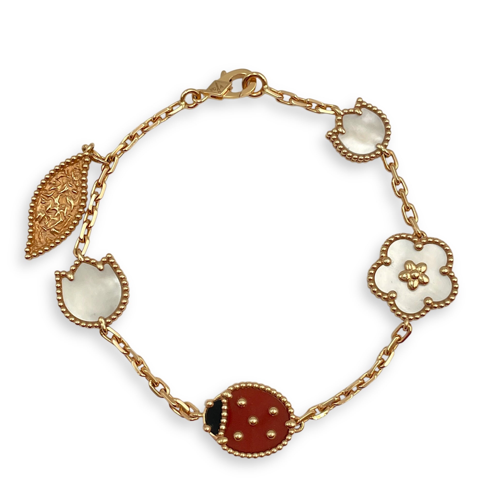 Lucky Spring, 5 Motifs Bracelet in Carnelian/White MOP/Black