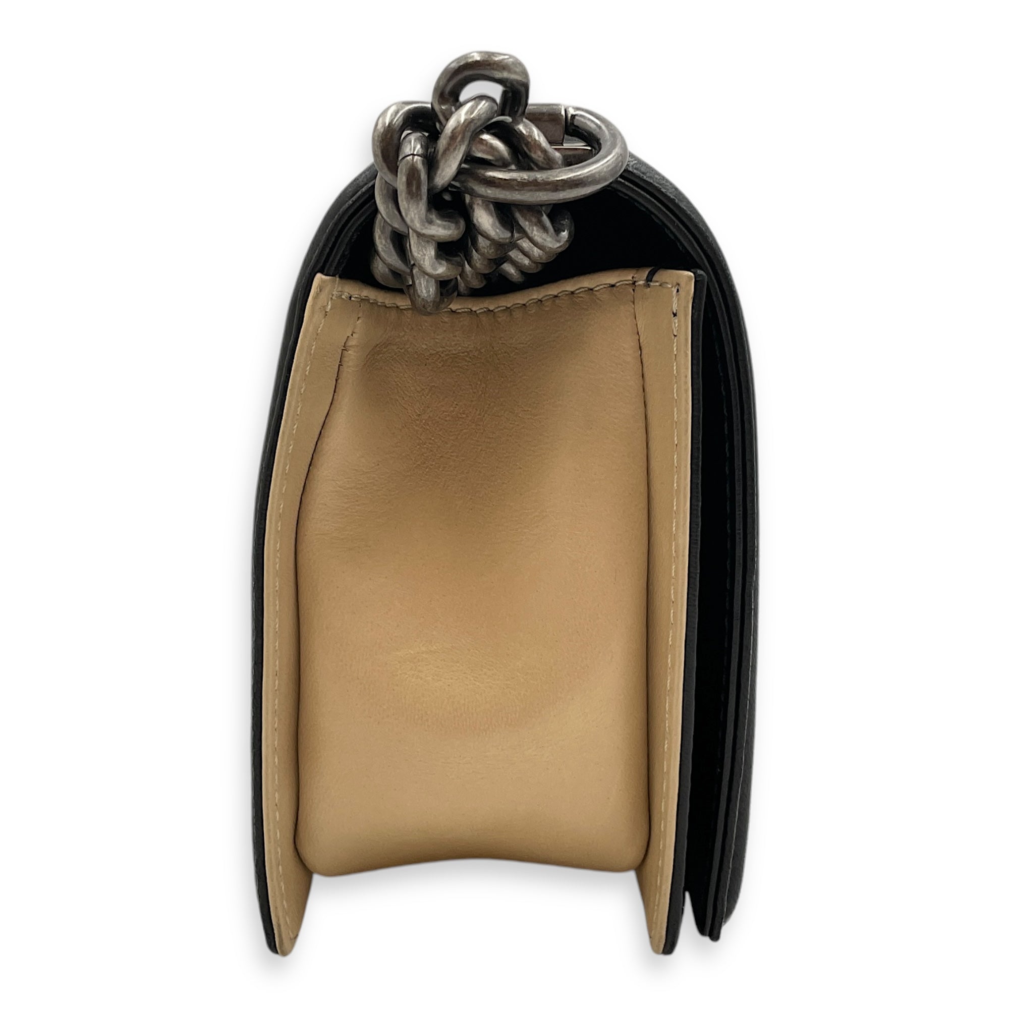 Boy Beige/Black Shoulder Bag in Lambskin, Ruthenium hardware