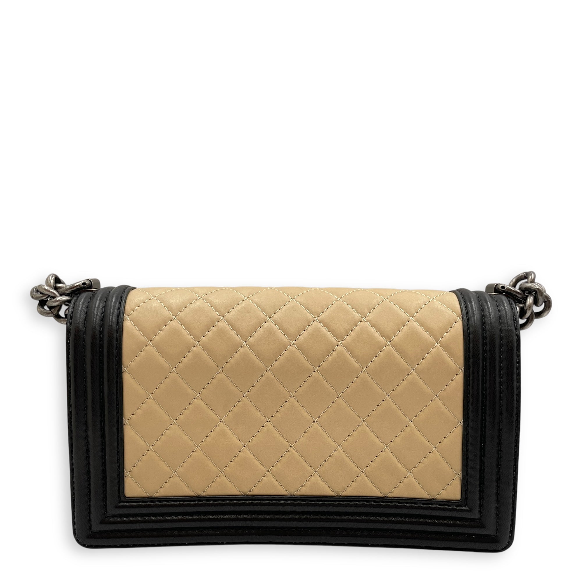 Boy Beige/Black Shoulder Bag in Lambskin, Ruthenium hardware