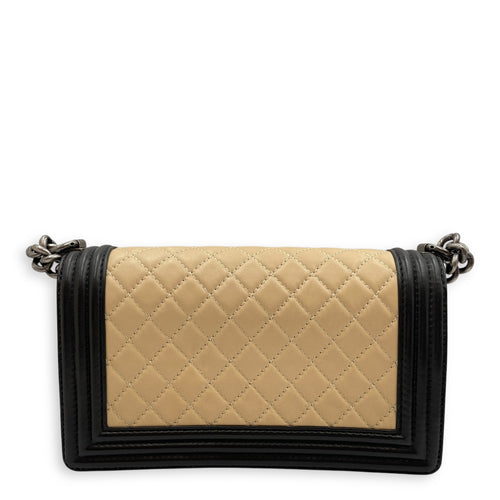 Boy Beige/Black Shoulder Bag in Lambskin, Ruthenium hardware