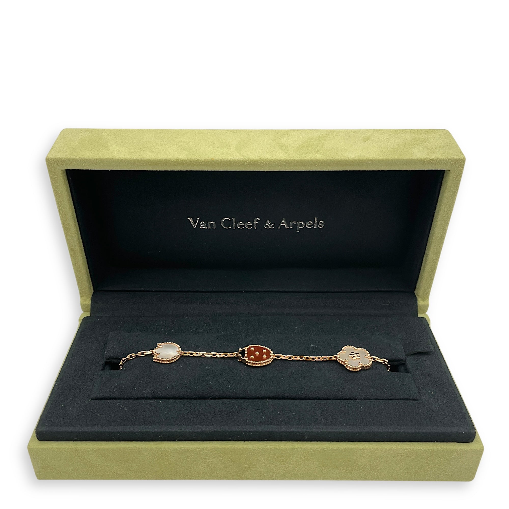 Lucky Spring, 5 Motifs Bracelet in Carnelian/White MOP/Black