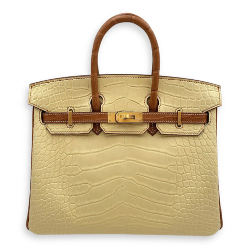 HSS Birkin 25 Vanille/Gold in Matte Alligator Brushed Gold hardware