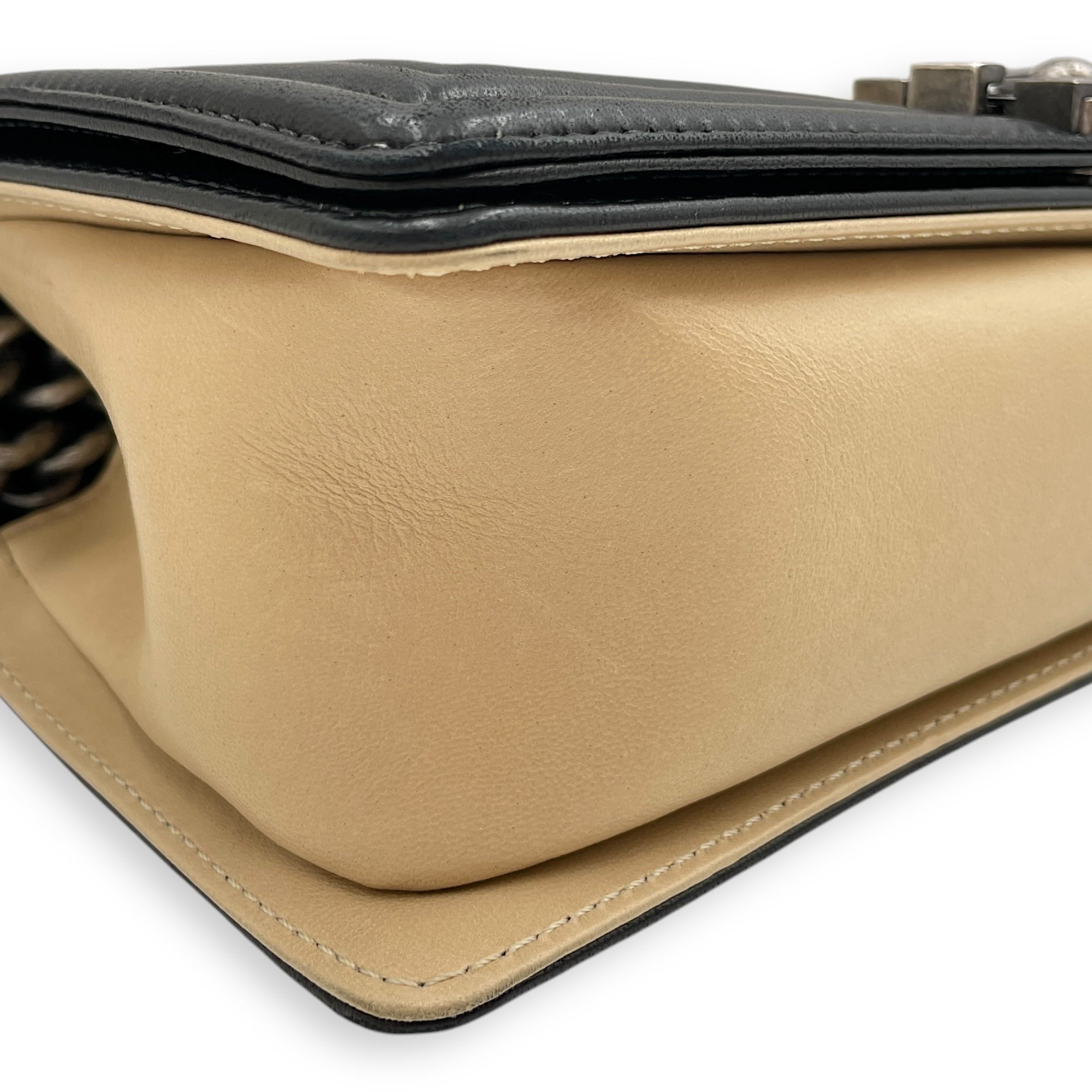 Boy Beige/Black Shoulder Bag in Lambskin, Ruthenium hardware