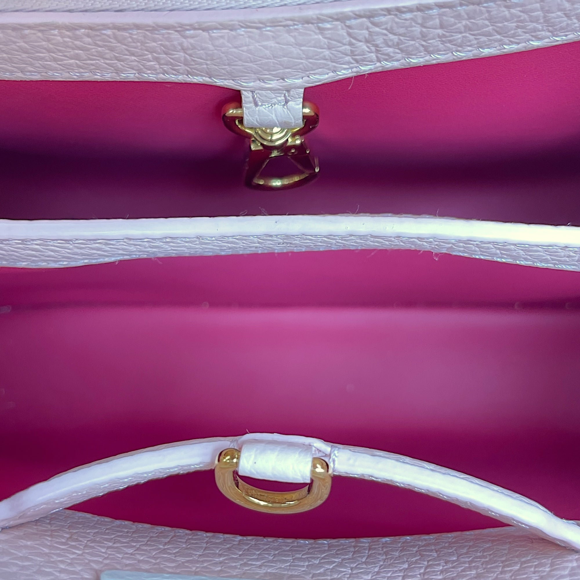 Capucines Pink Top Handle Bag in Taurillon Leather, Gold hardware