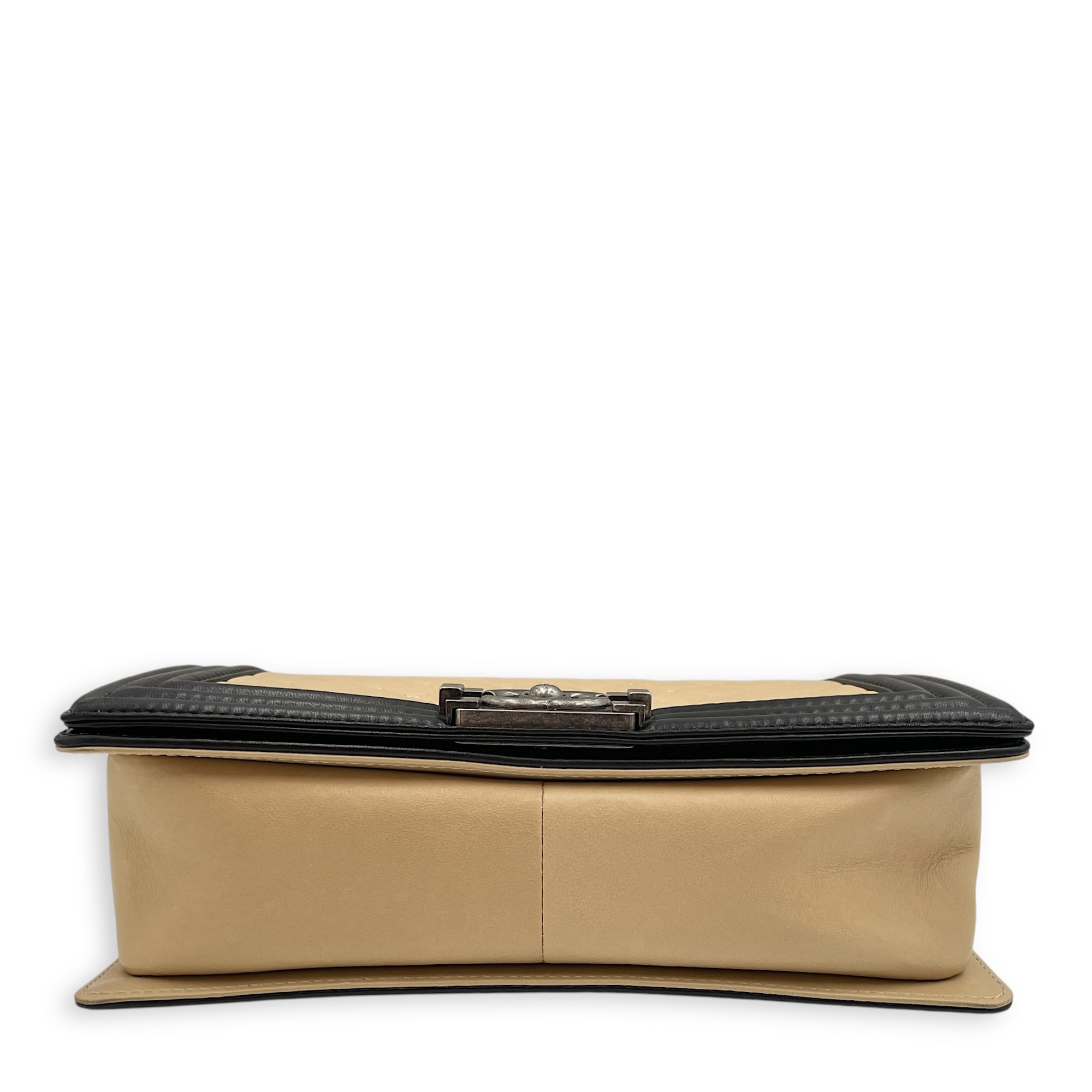 Boy Beige/Black Shoulder Bag in Lambskin, Ruthenium hardware