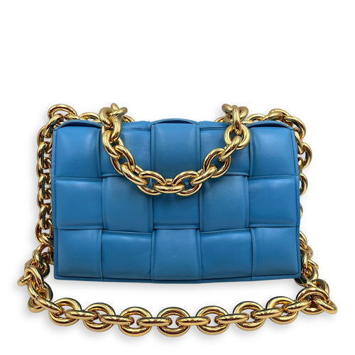 Cassette leather Blue Crossbody Bag in Nappa Leather, Gold hardware