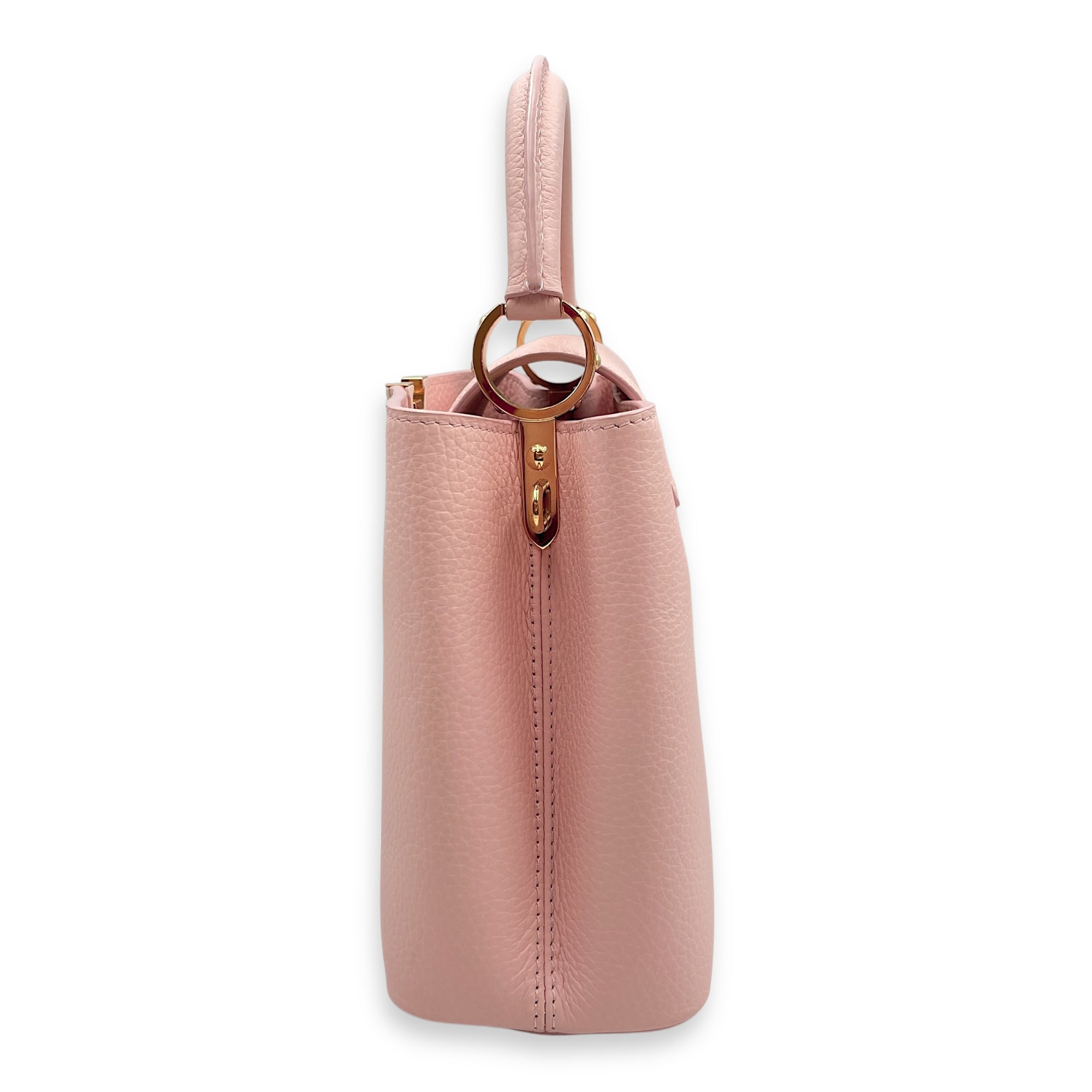 Capucines Pink Top Handle Bag in Taurillon Leather, Gold hardware