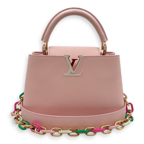 Capucines Pink Top Handle Bag in Taurillon Leather, Gold hardware