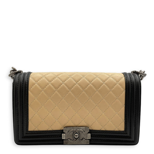 Boy Beige/Black Shoulder Bag in Lambskin, Ruthenium hardware
