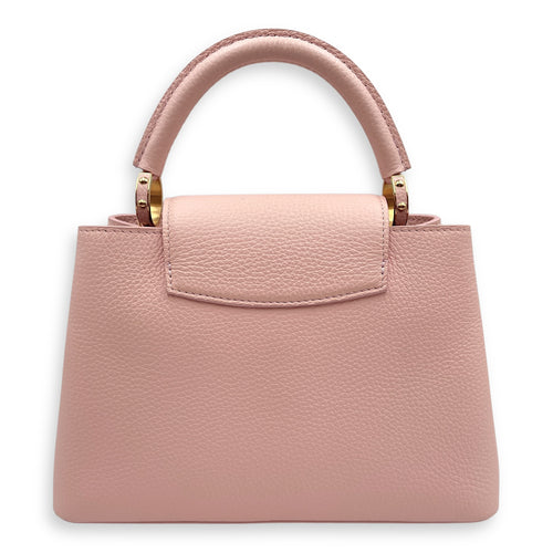 Capucines Pink Top Handle Bag in Taurillon Leather, Gold hardware