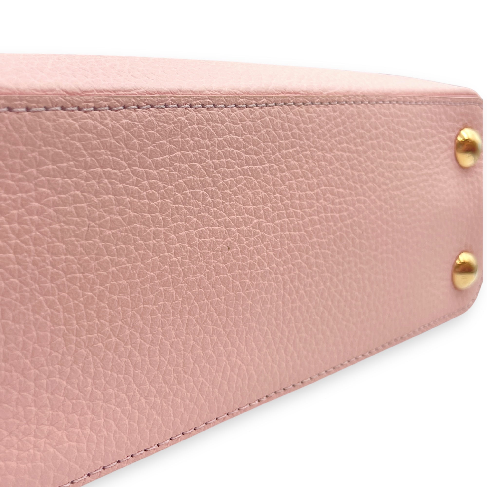 Capucines Pink Top Handle Bag in Taurillon Leather, Gold hardware