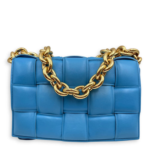 Cassette leather Blue Crossbody Bag in Nappa Leather, Gold hardware