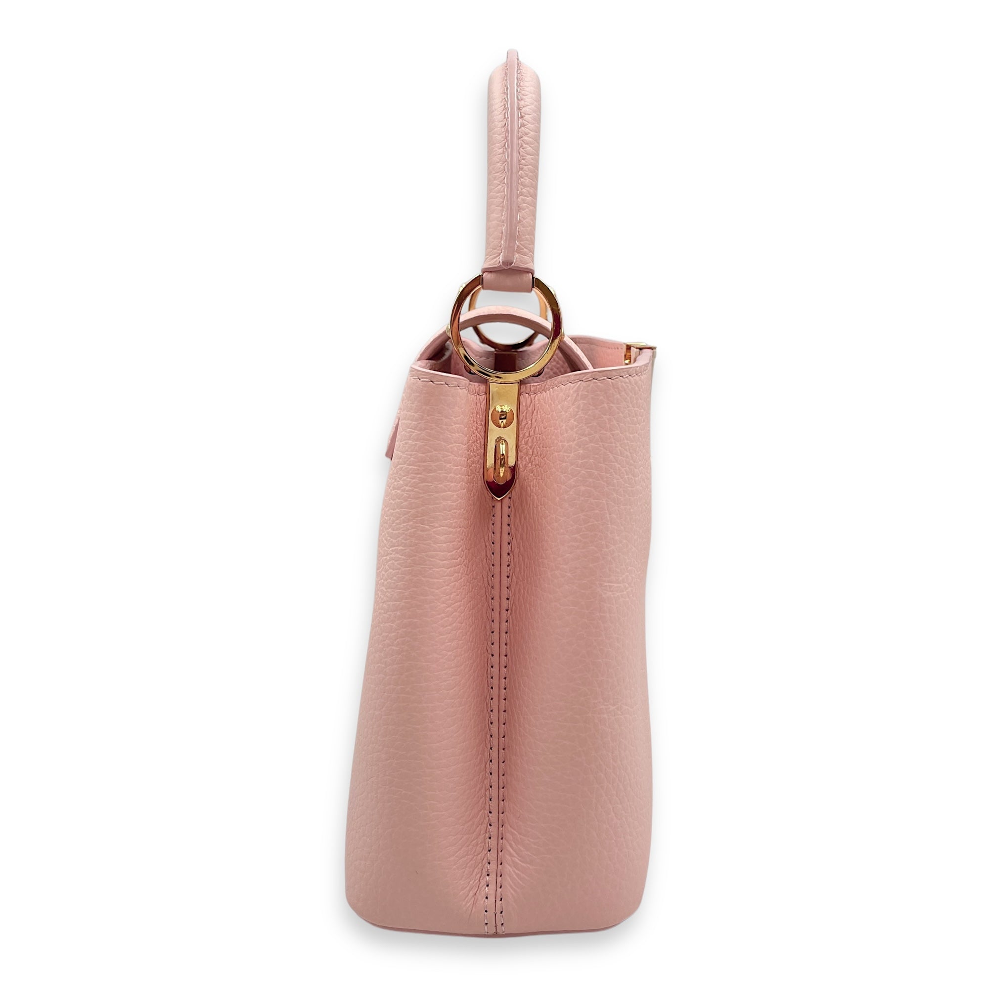 Capucines Pink Top Handle Bag in Taurillon Leather, Gold hardware