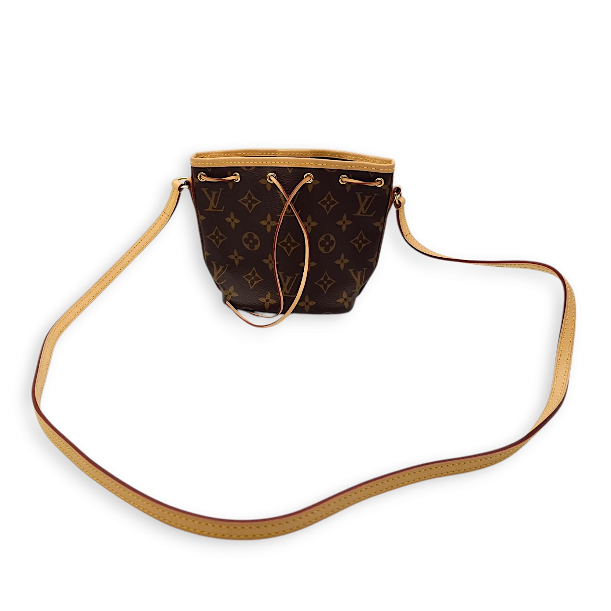 Noe Monogram Petit Bucket Bag in Coated Canvas, Gold hardware