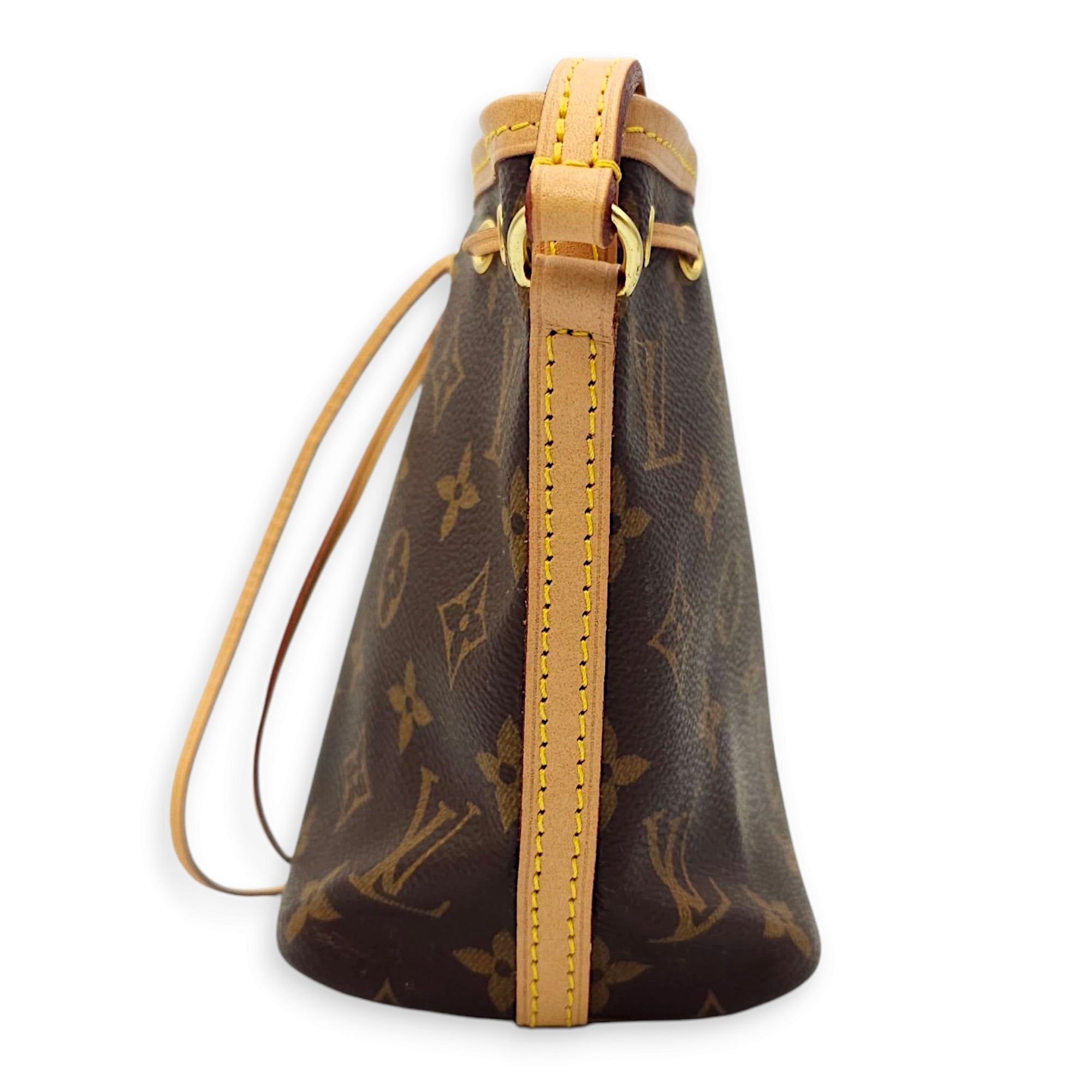 Noe Monogram Petit Bucket Bag in Coated Canvas, Gold hardware