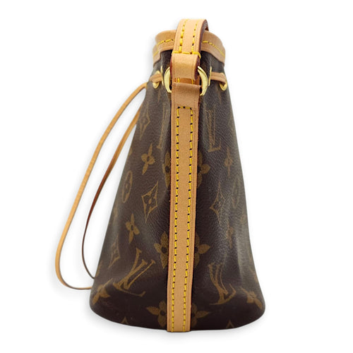 Noe Monogram Petit Bucket Bag in Coated Canvas, Gold hardware
