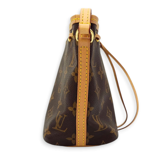 Noe Monogram Petit Bucket Bag in Coated Canvas, Gold hardware
