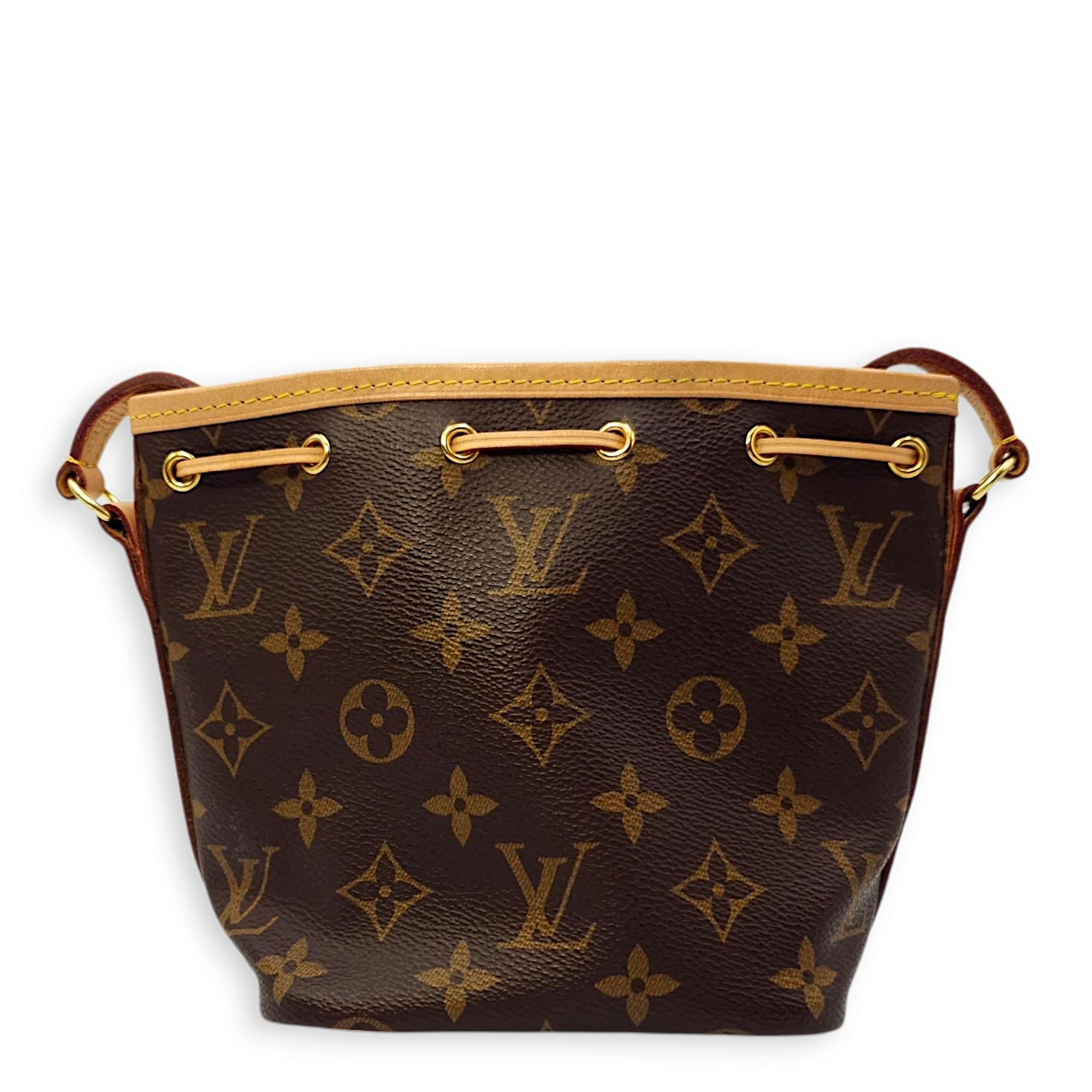 Noe Monogram Petit Bucket Bag in Coated Canvas, Gold hardware