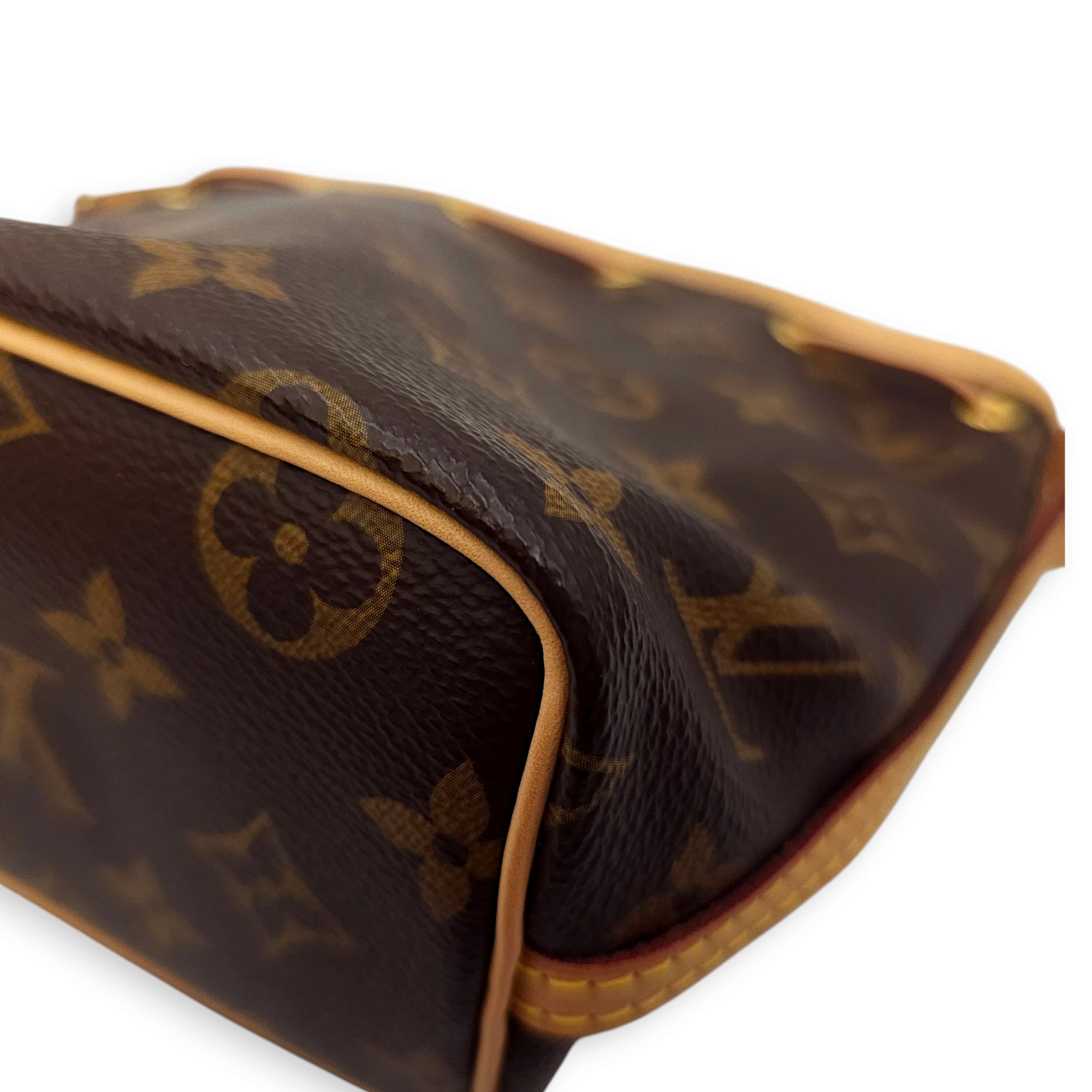 Noe Monogram Petit Bucket Bag in Coated Canvas, Gold hardware