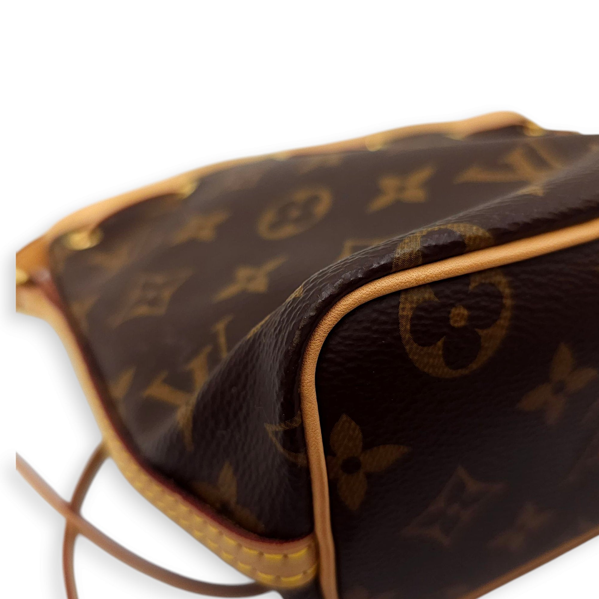 Noe Monogram Petit Bucket Bag in Coated Canvas, Gold hardware