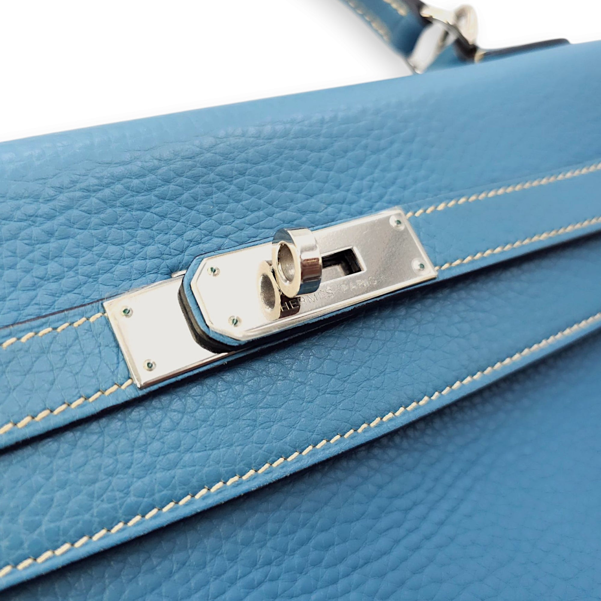 Kelly 32 Blue Jean in Togo, Palladium hardware