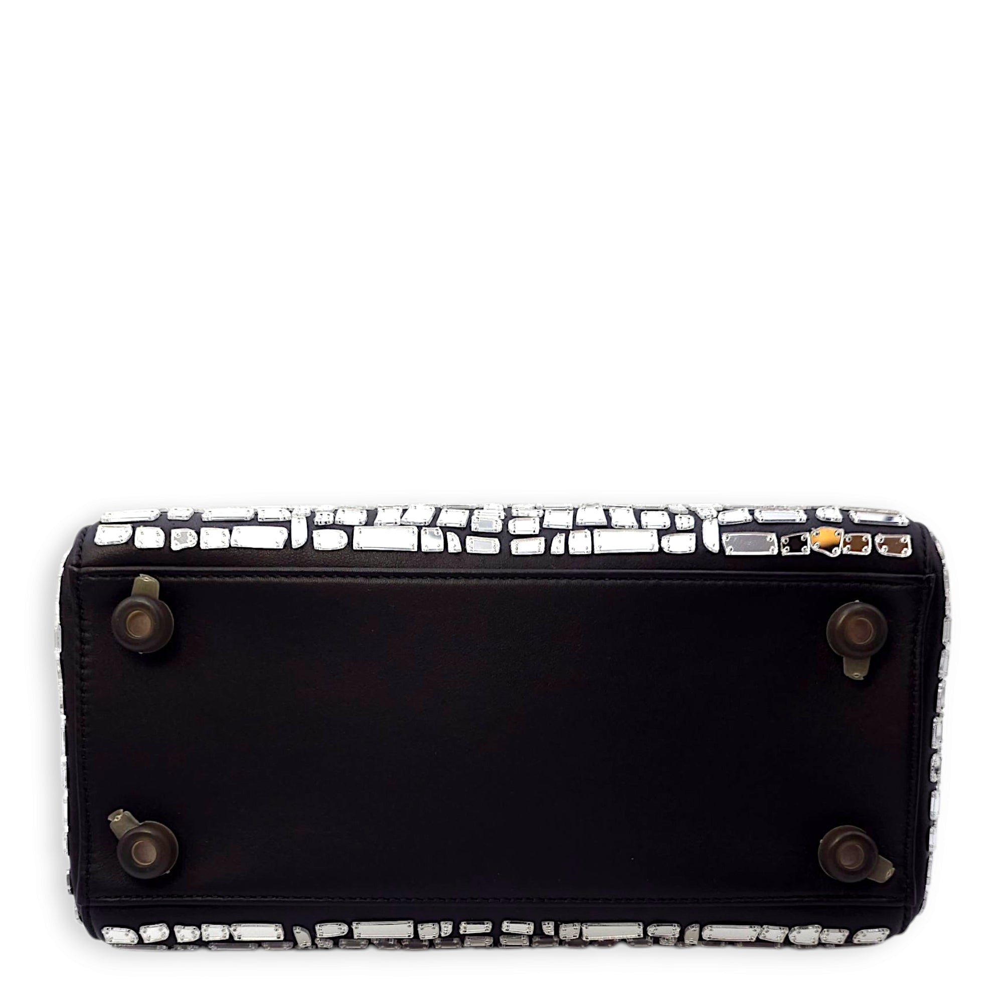 Mosaic of Mirrors Lady Dior Black Top Handle Bag in Calfskin, Ruthenium hardware