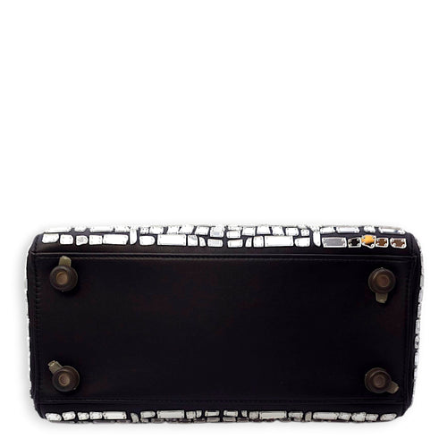 Mosaic of Mirrors Lady Dior Black Top Handle Bag in Calfskin, Ruthenium hardware