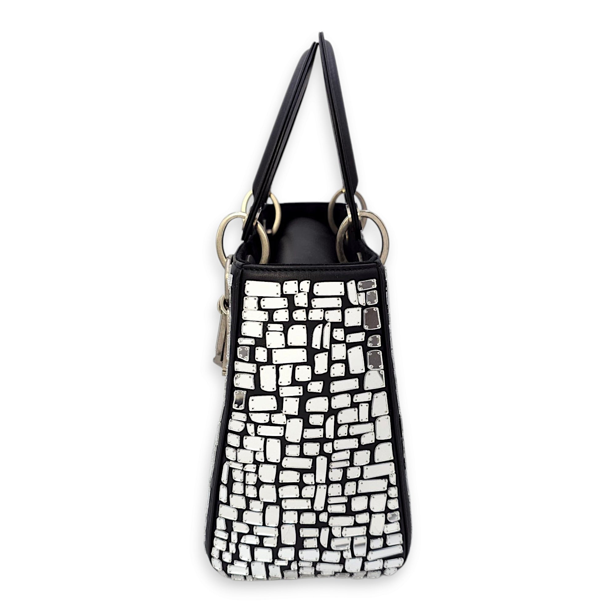 Mosaic of Mirrors Lady Dior Black Top Handle Bag in Calfskin, Ruthenium hardware