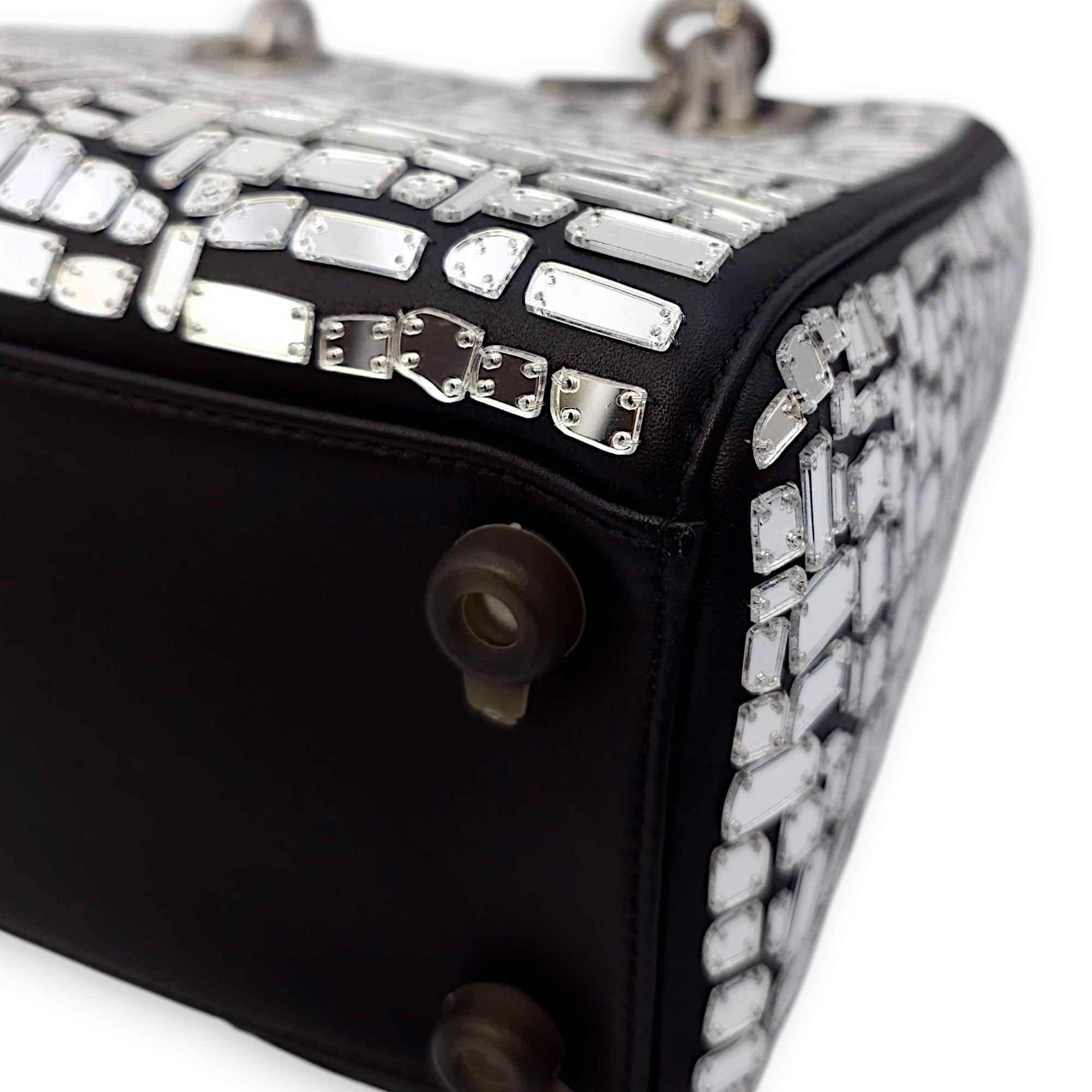 Mosaic of Mirrors Lady Dior Black Top Handle Bag in Calfskin, Ruthenium hardware