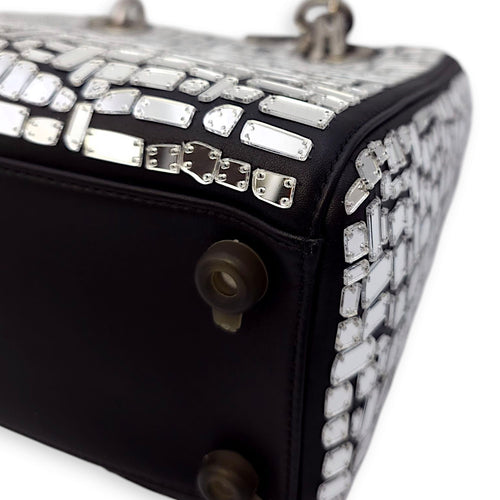 Mosaic of Mirrors Lady Dior Black Top Handle Bag in Calfskin, Ruthenium hardware
