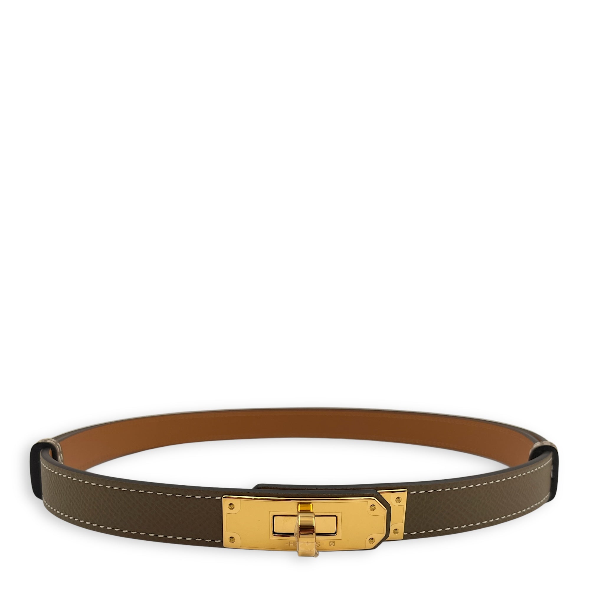 Kelly 18 Etoupe Belt in Epsom, Gold hardware