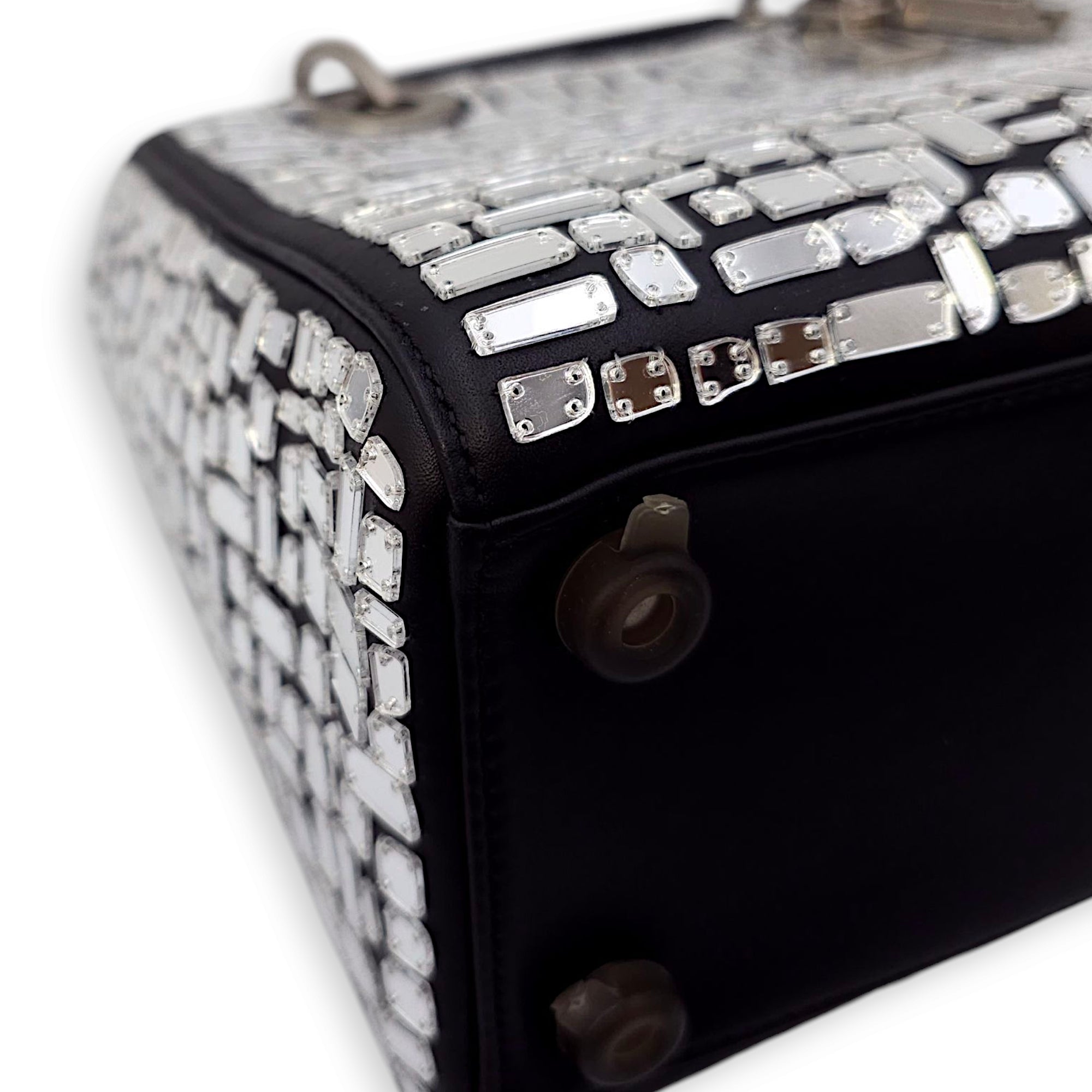 Mosaic of Mirrors Lady Dior Black Top Handle Bag in Calfskin, Ruthenium hardware