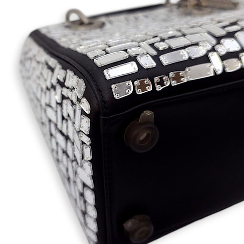 Mosaic of Mirrors Lady Dior Black Top Handle Bag in Calfskin, Ruthenium hardware