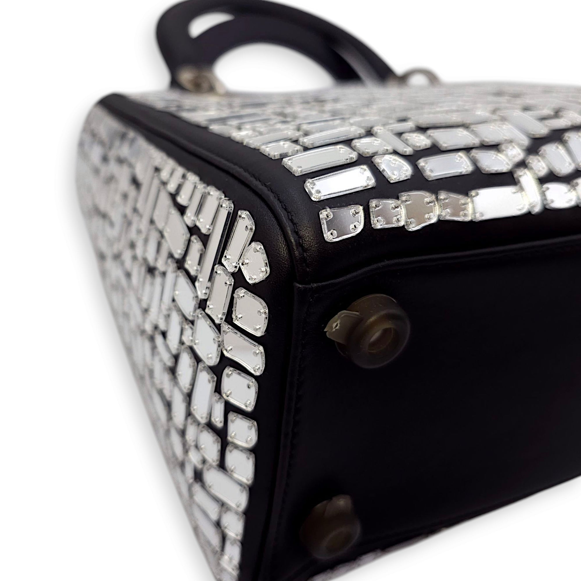 Mosaic of Mirrors Lady Dior Black Top Handle Bag in Calfskin, Ruthenium hardware