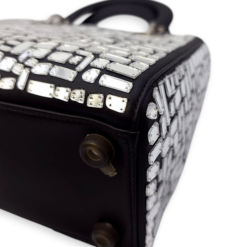 Mosaic of Mirrors Lady Dior Black Top Handle Bag in Calfskin, Ruthenium hardware