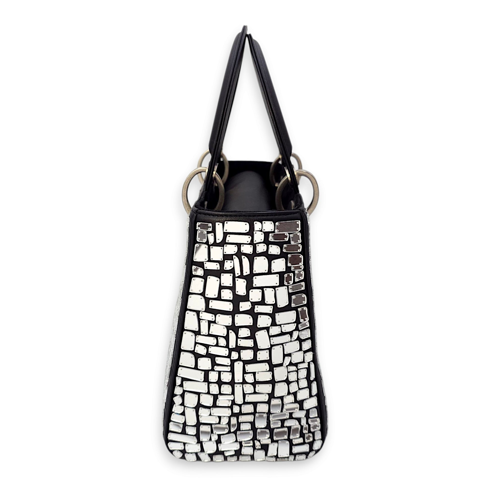 Mosaic of Mirrors Lady Dior Black Top Handle Bag in Calfskin, Ruthenium hardware