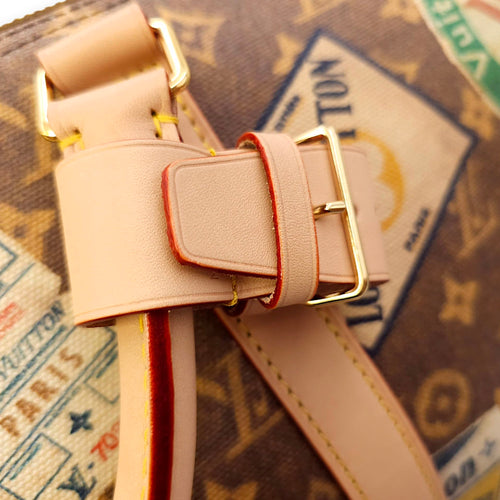 Keepall Bandouliere Duffle Bag in Coated Canvas, Gold hardware