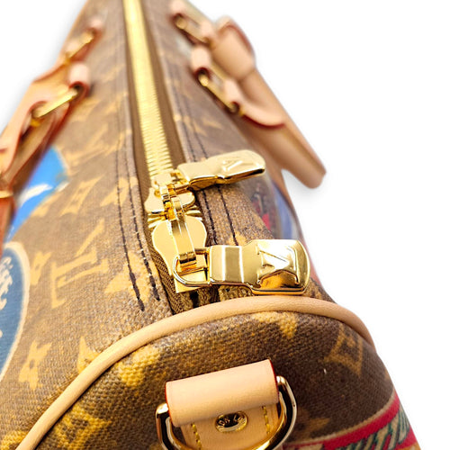 Keepall Bandouliere Duffle Bag in Coated Canvas, Gold hardware