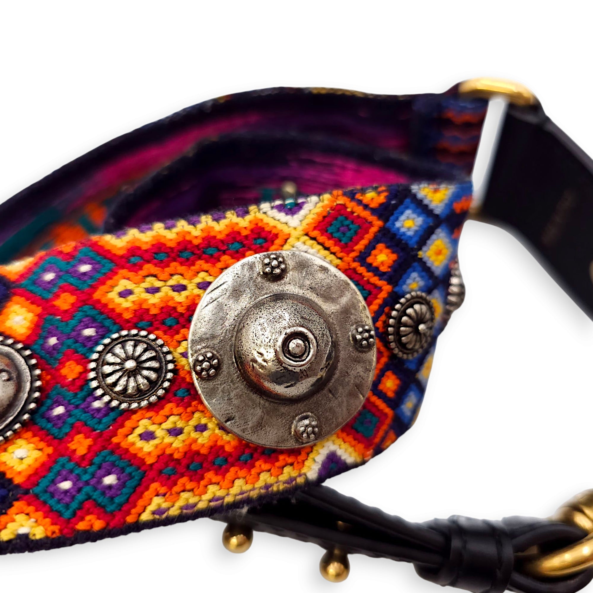 Guitar Multi-colour Strap in Canvas, Gold/Resin hardware