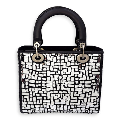 Mosaic of Mirrors Lady Dior Black Top Handle Bag in Calfskin, Ruthenium hardware