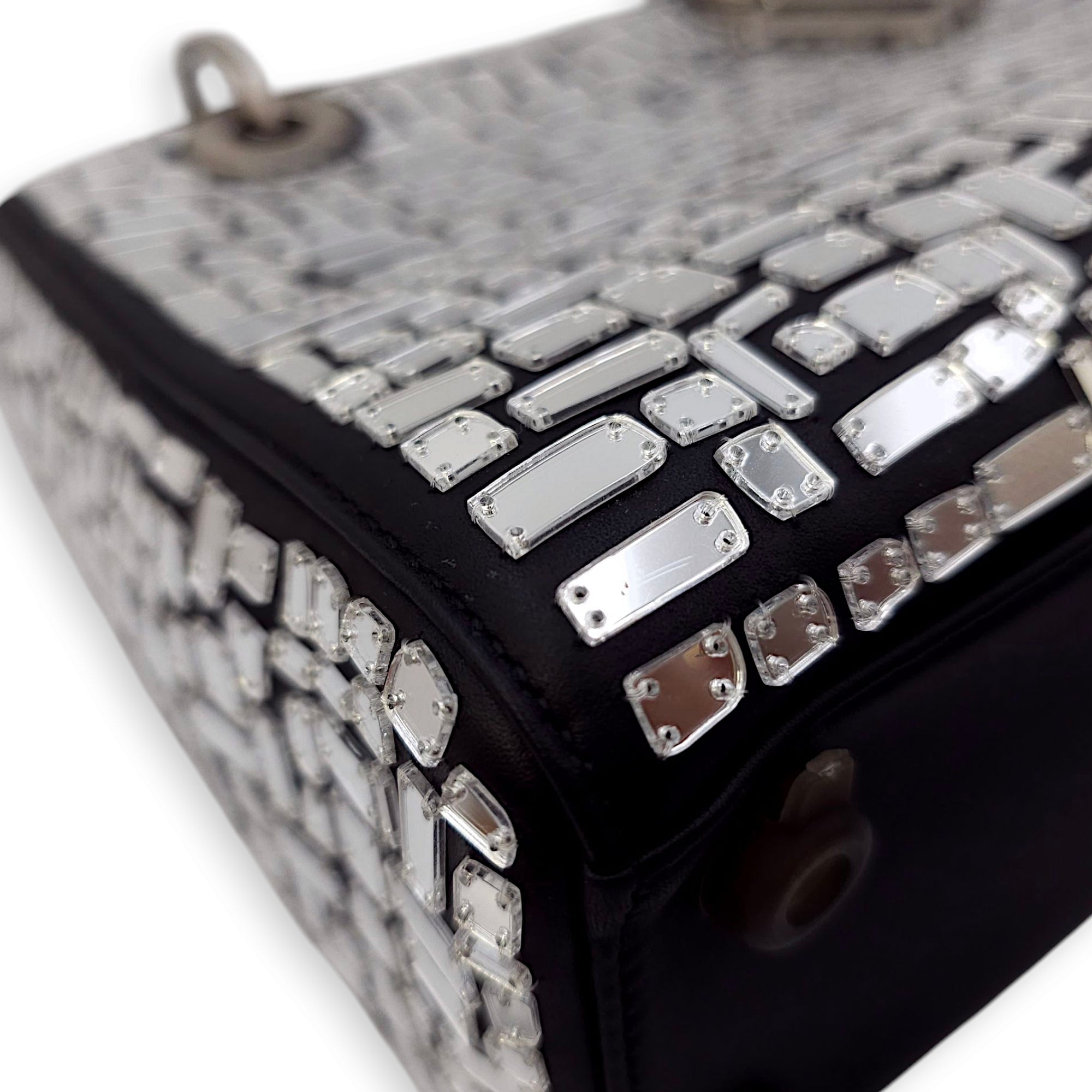 Mosaic of Mirrors Lady Dior Black Top Handle Bag in Calfskin, Ruthenium hardware