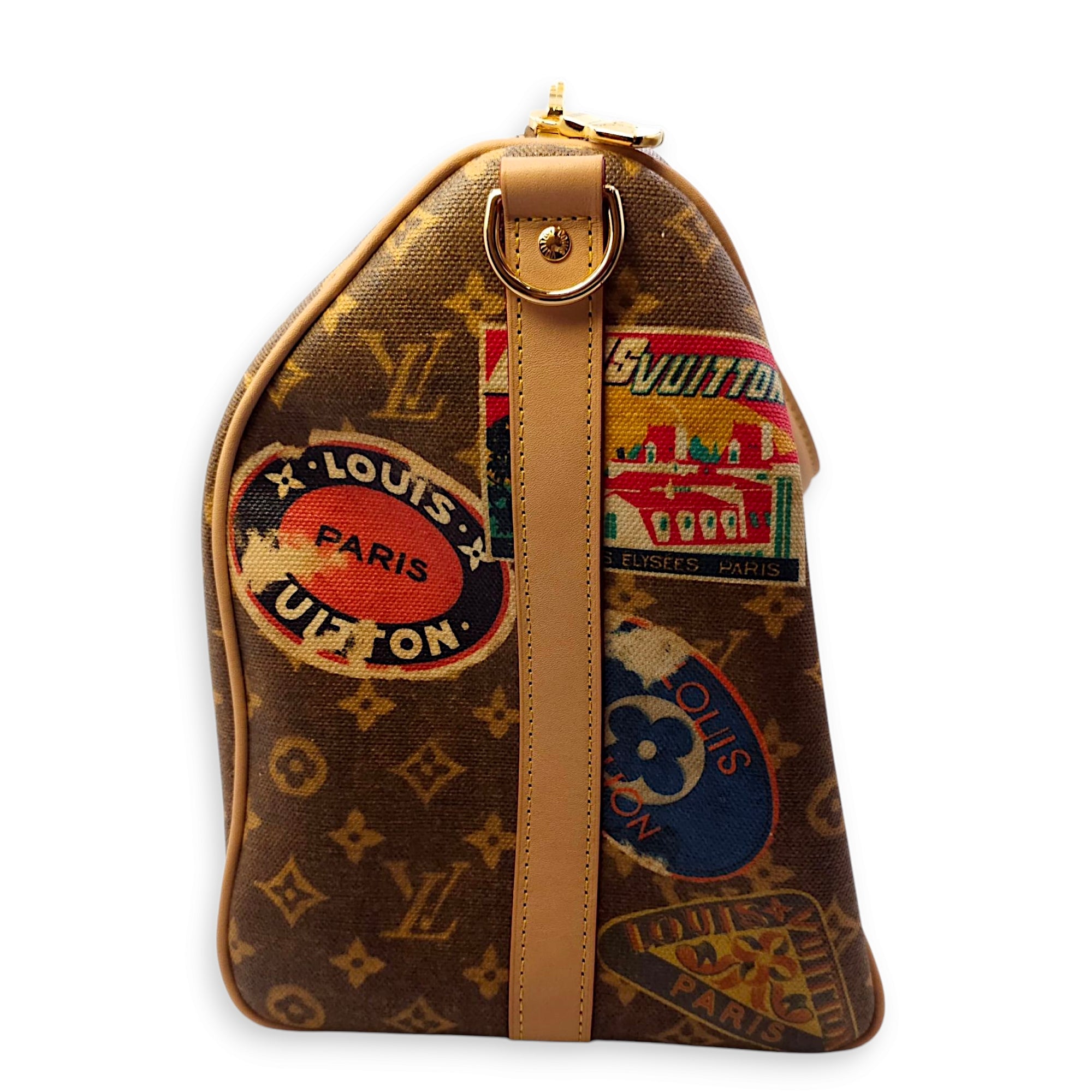 Keepall Bandouliere Duffle Bag in Coated Canvas, Gold hardware