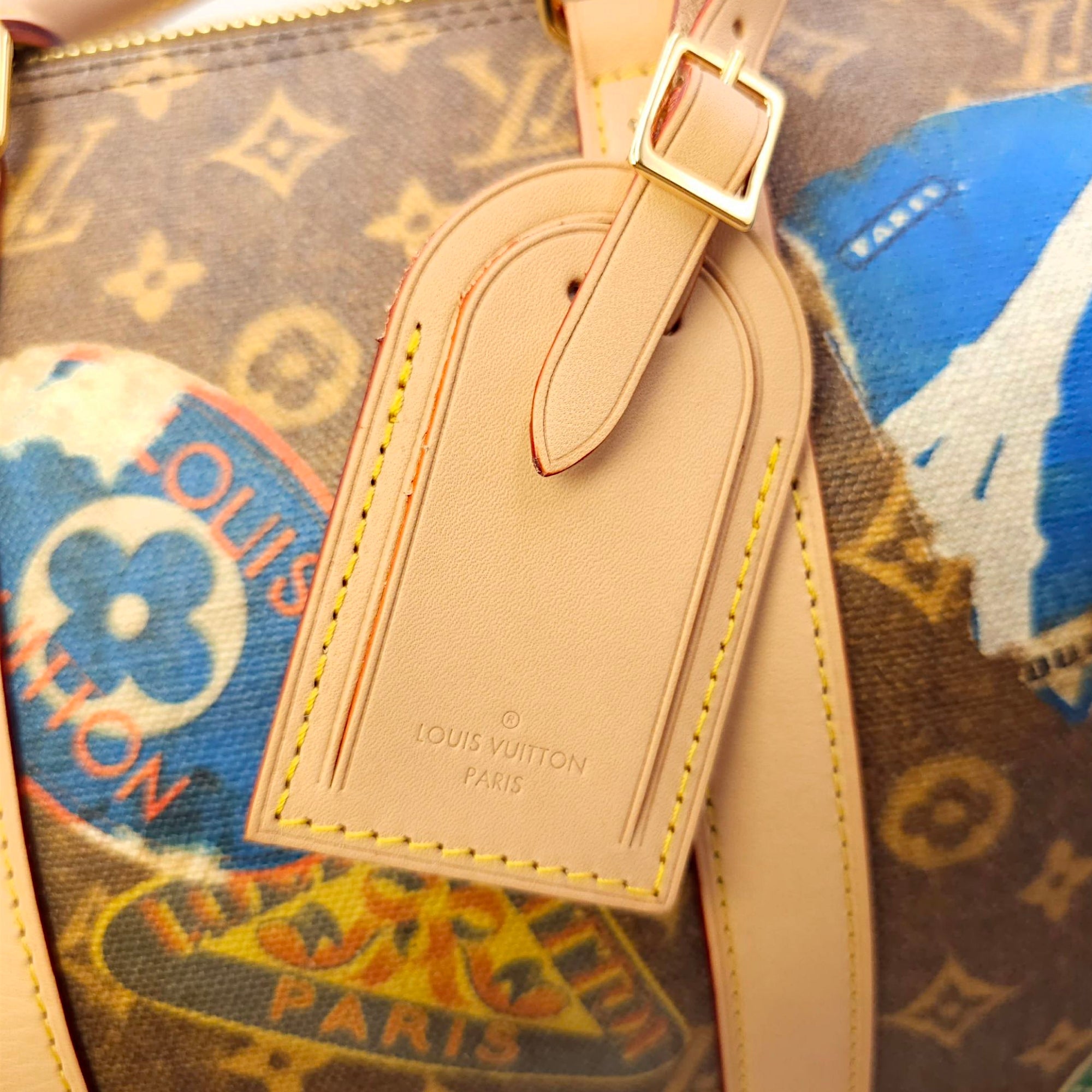 Keepall Bandouliere Duffle Bag in Coated Canvas, Gold hardware