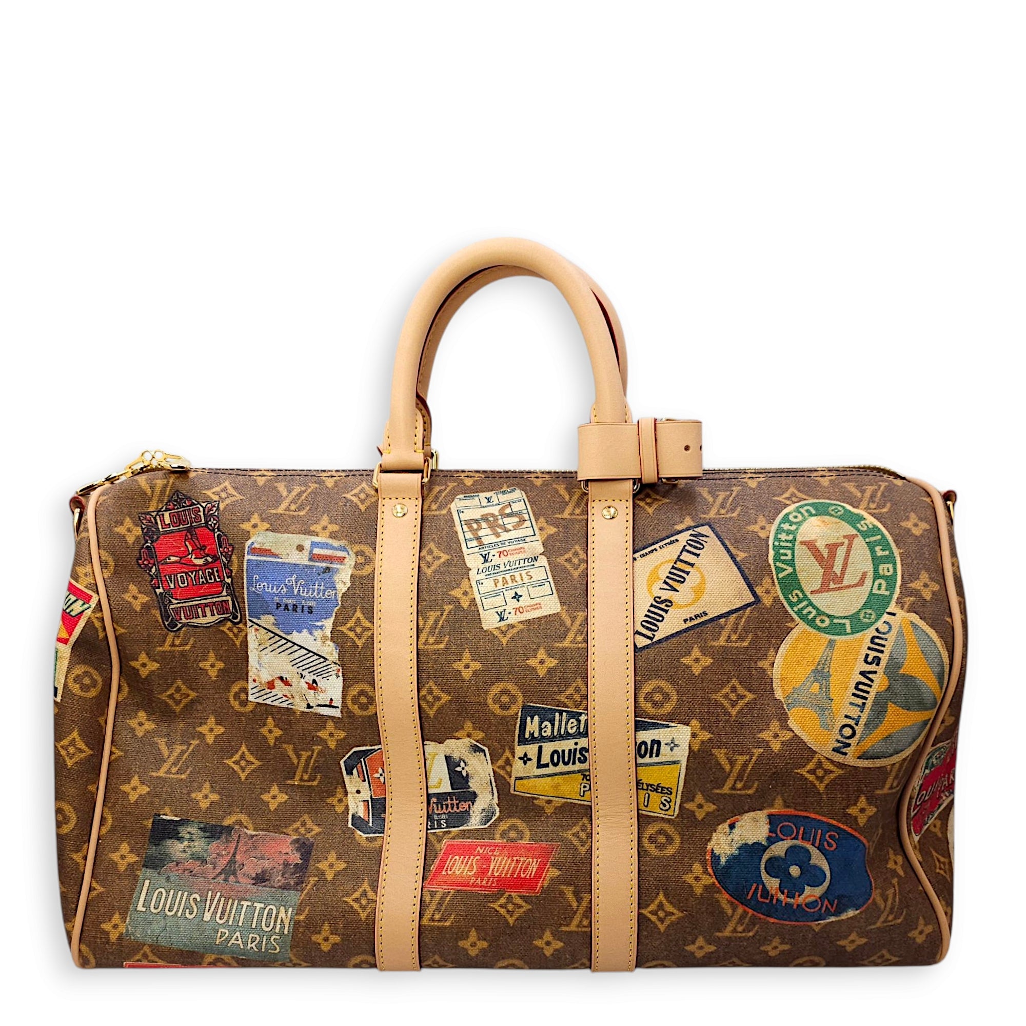 Keepall Bandouliere Duffle Bag in Coated Canvas, Gold hardware