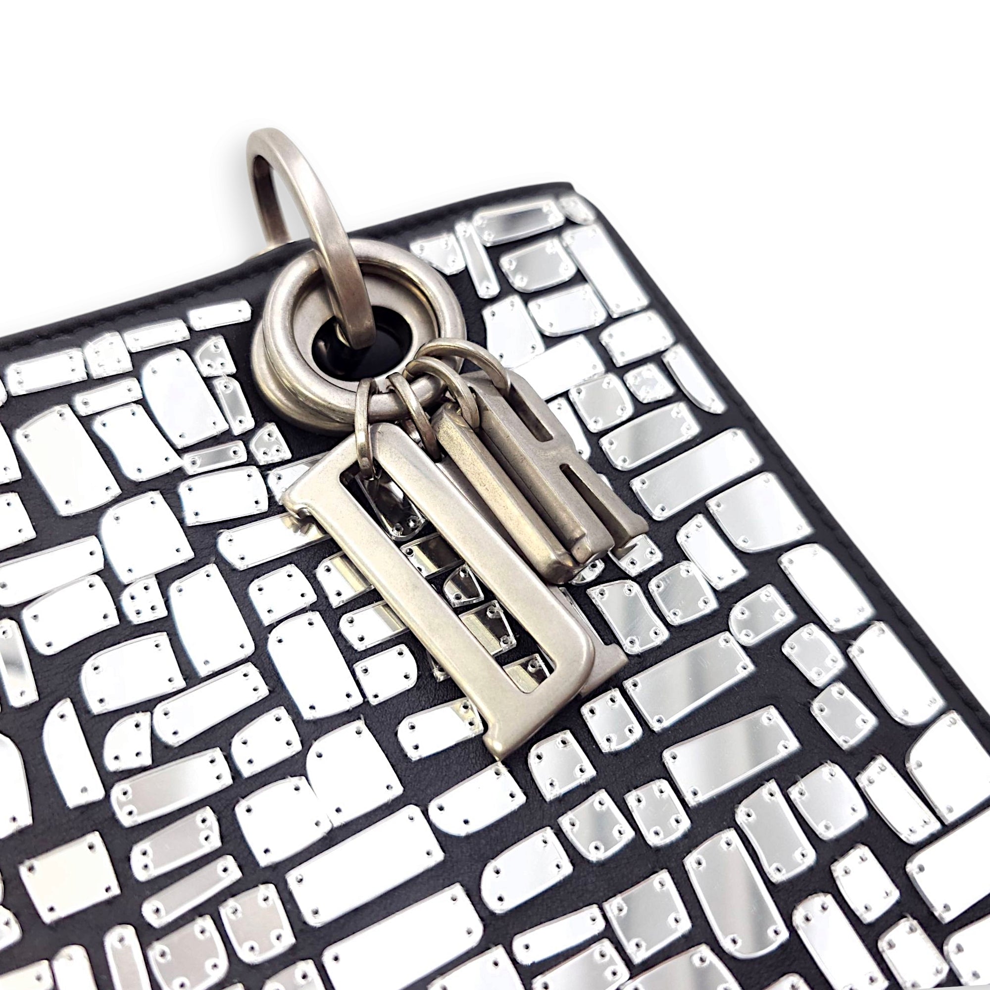 Mosaic of Mirrors Lady Dior Black Top Handle Bag in Calfskin, Ruthenium hardware