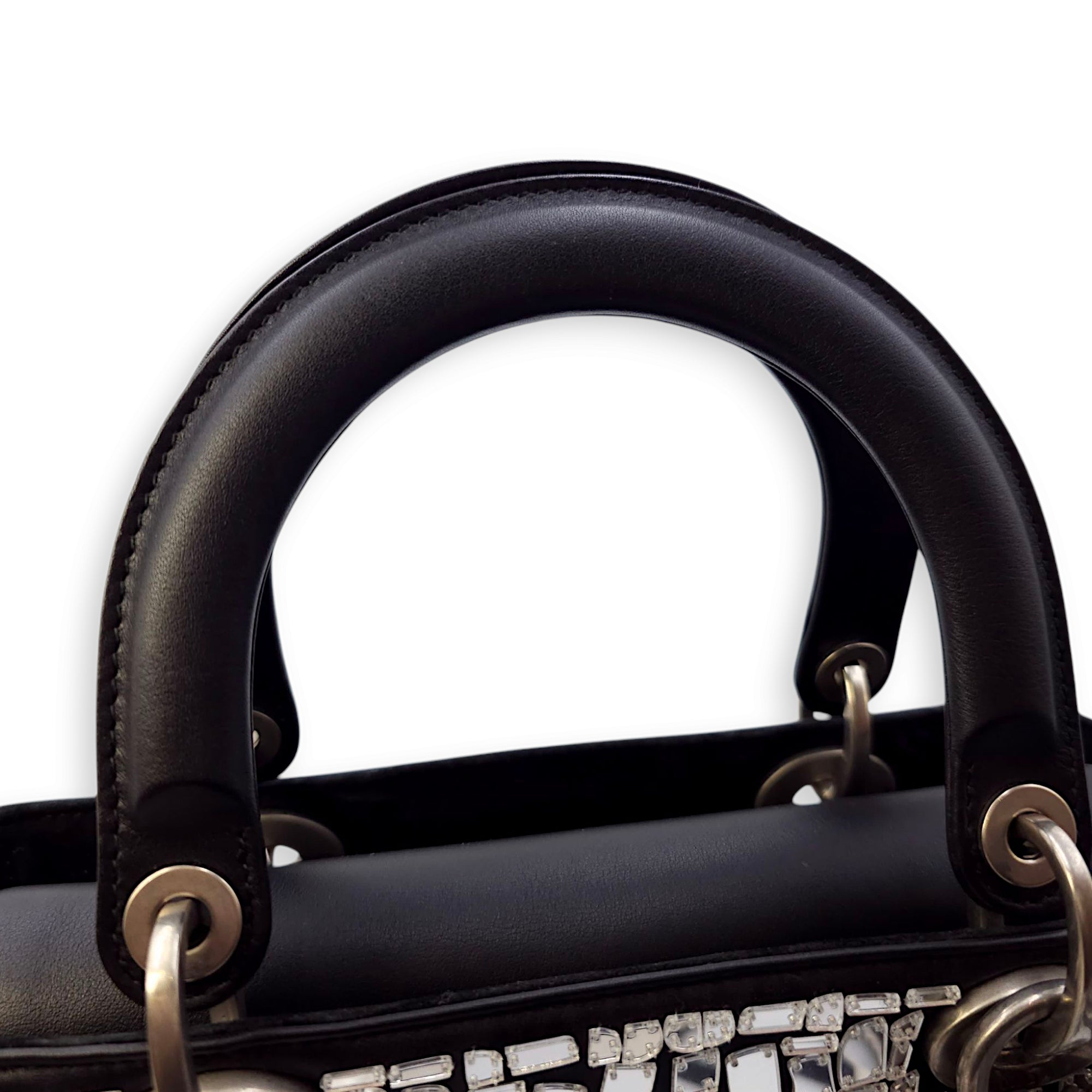 Mosaic of Mirrors Lady Dior Black Top Handle Bag in Calfskin, Ruthenium hardware