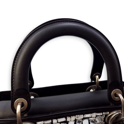 Mosaic of Mirrors Lady Dior Black Top Handle Bag in Calfskin, Ruthenium hardware