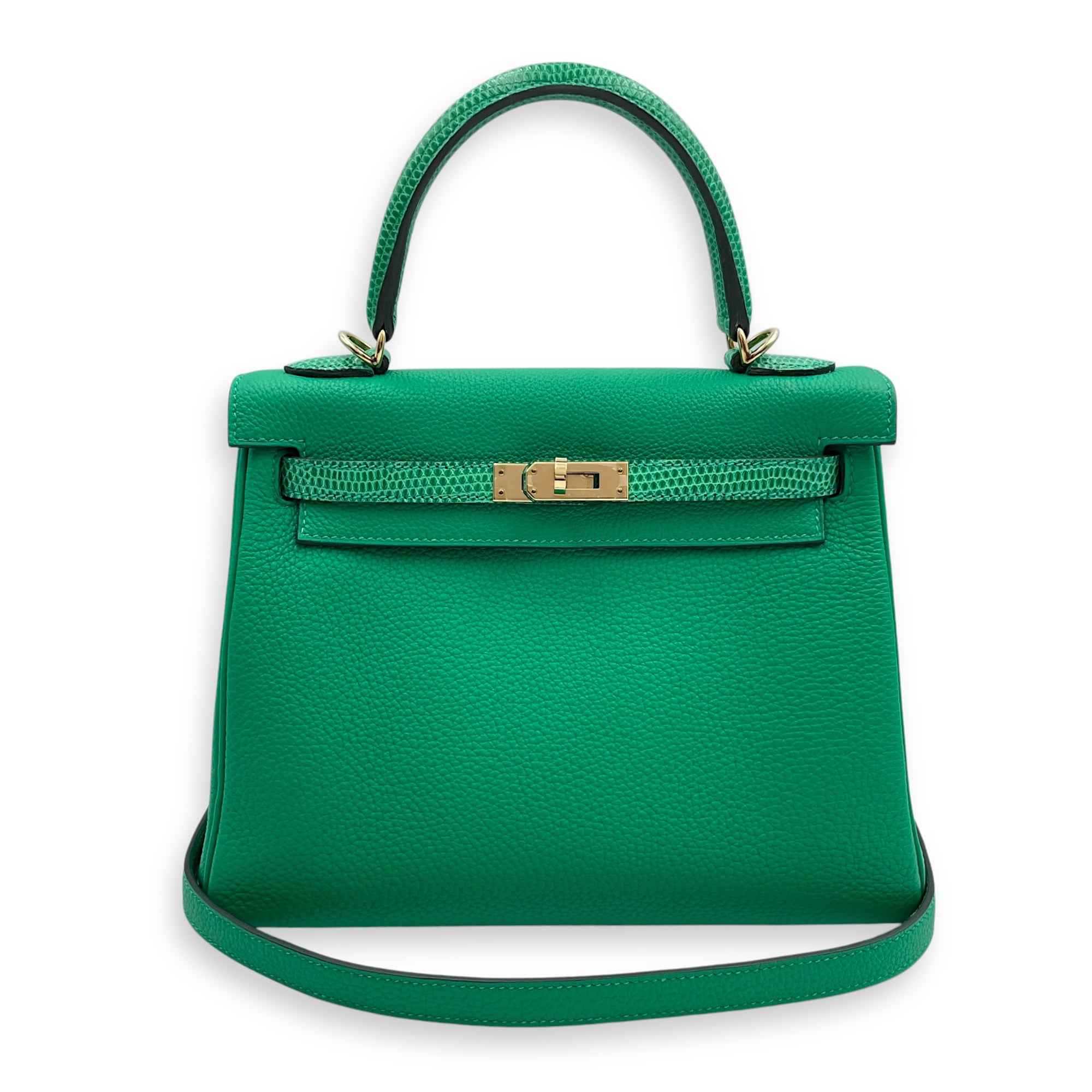 Kelly Touch 25 Menthe in Togo/Lizard Niloticus, Permabrass hardware