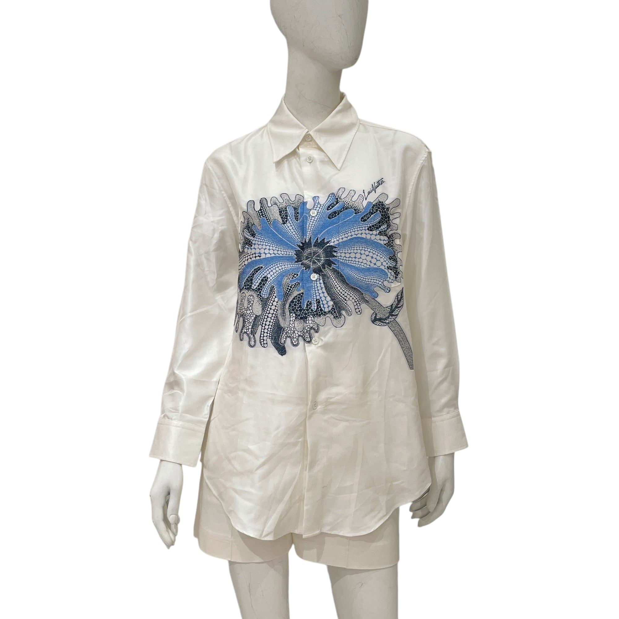 LV x YK Psychadelic Flower 2023 M White/Blue Shirt in Silk
